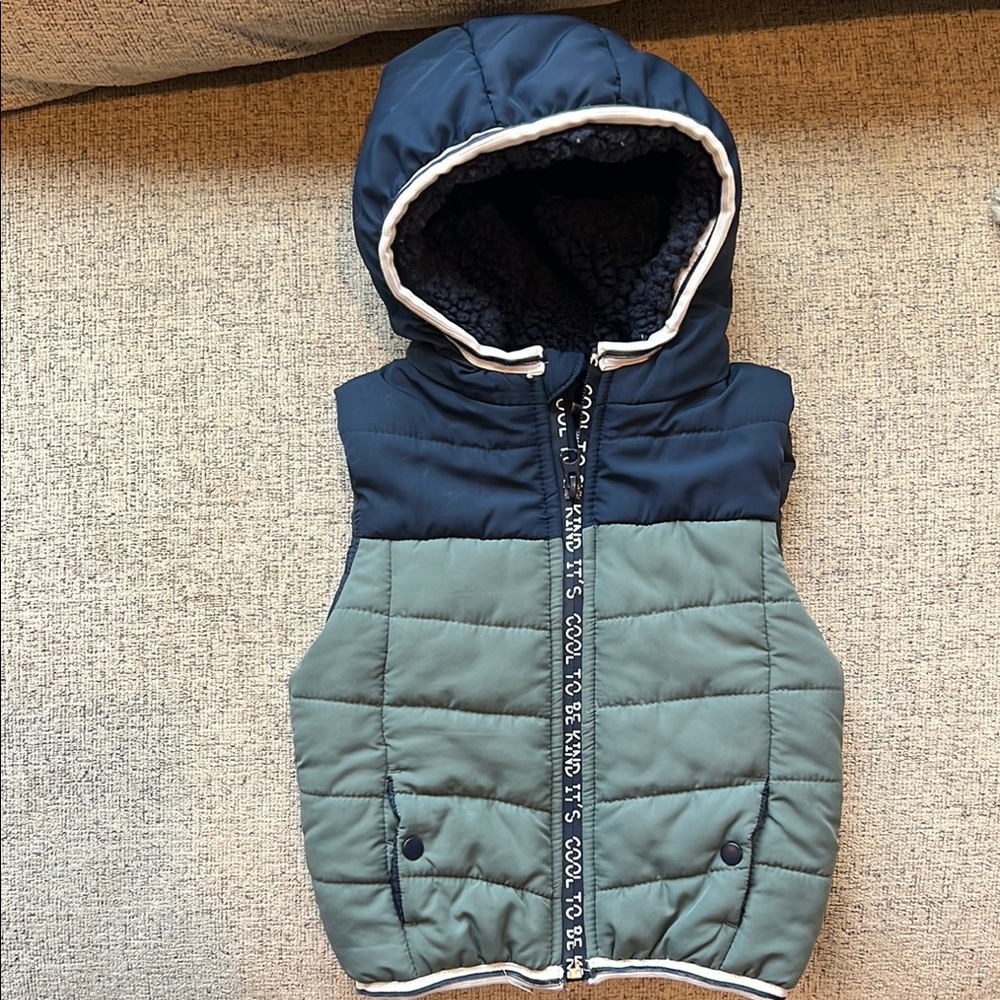 Quilted Hooded Vest Green and Blue